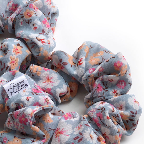 Chouchou en chiffon Bleu ciel et Fleurs