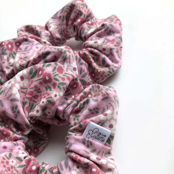 Chouchou Fleurs vieux rose