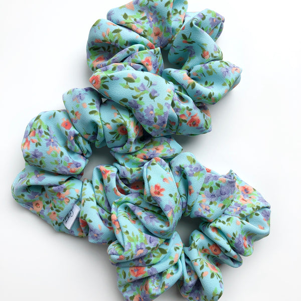 Chouchou en Chiffon Bleu fleuri