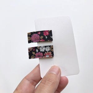 Snap Clip Mini Rectangle Mini en tissu Fleurs fond noir
