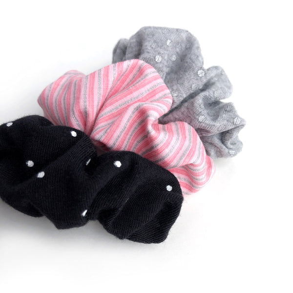 Scrunchies Barrettes Noir à pois, Rayures Magiques ou Gris à pois argentés