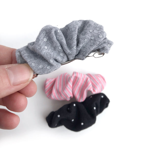 Scrunchies Barrettes Noir à pois, Rayures Magiques ou Gris à pois argentés