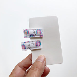 Snap Clip Mini Rectangle Mini en tissu Arc-en-ciel Pastel