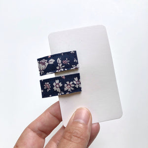 Snap Clip Mini Rectangle Mini en tissu Fleurs Bleues